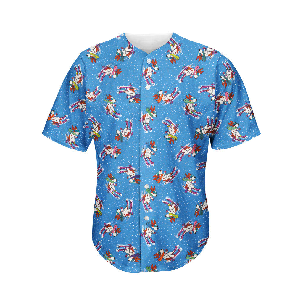 Skiing Dog Pattern Print Men's Baseball Jersey