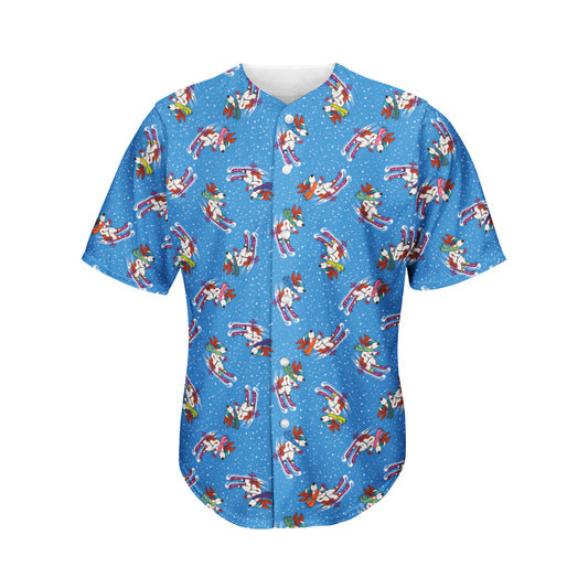 Skiing Dog Pattern Print Men's Baseball Jersey