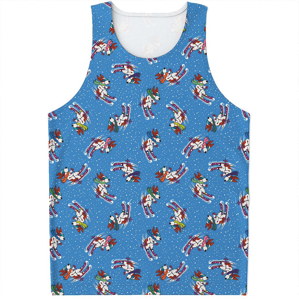 Skiing Dog Pattern Print Men's Tank Top