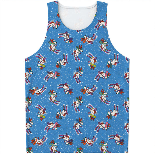 Skiing Dog Pattern Print Men's Tank Top