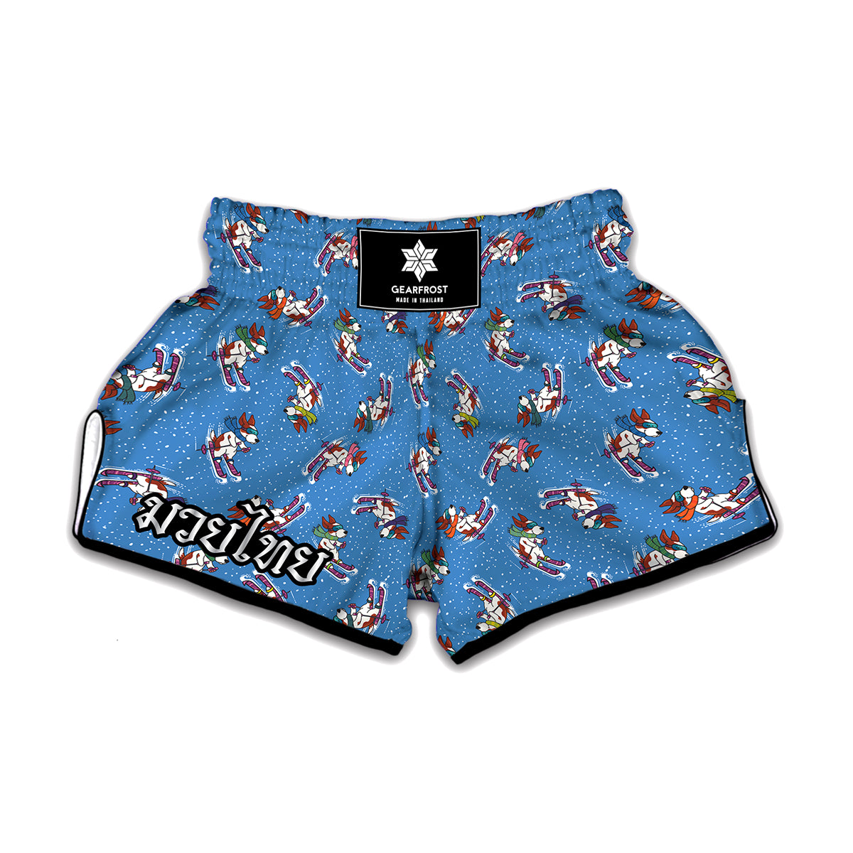 Skiing Dog Pattern Print Muay Thai Boxing Shorts