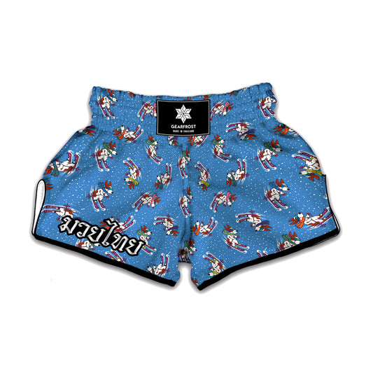 Skiing Dog Pattern Print Muay Thai Boxing Shorts