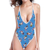 Skiing Dog Pattern Print One Piece High Cut Swimsuit