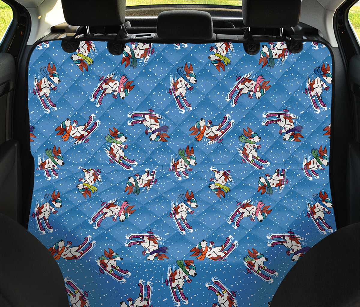 Skiing Dog Pattern Print Pet Car Back Seat Cover