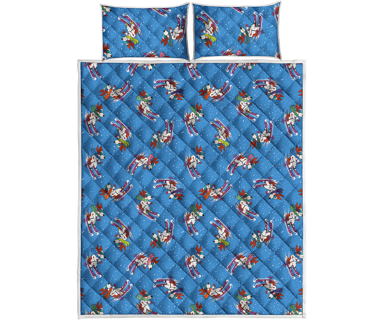 Skiing Dog Pattern Print Quilt Bed Set