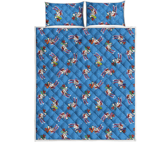 Skiing Dog Pattern Print Quilt Bed Set