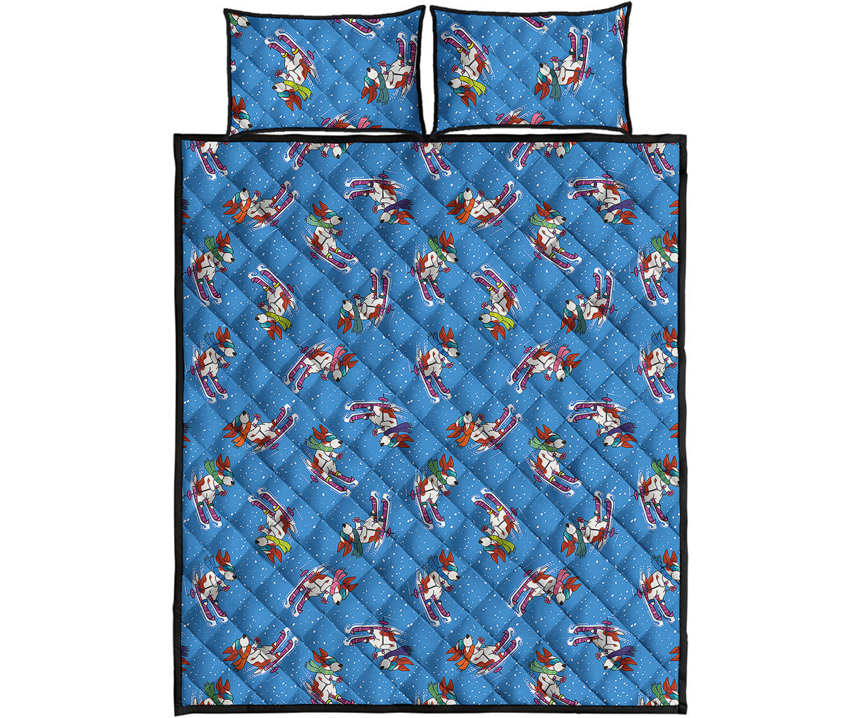 Skiing Dog Pattern Print Quilt Bed Set