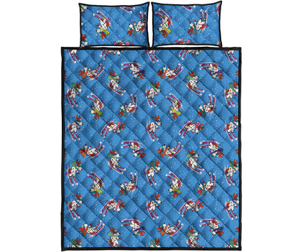 Skiing Dog Pattern Print Quilt Bed Set