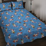 Skiing Dog Pattern Print Quilt Bed Set