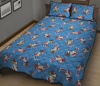 Skiing Dog Pattern Print Quilt Bed Set