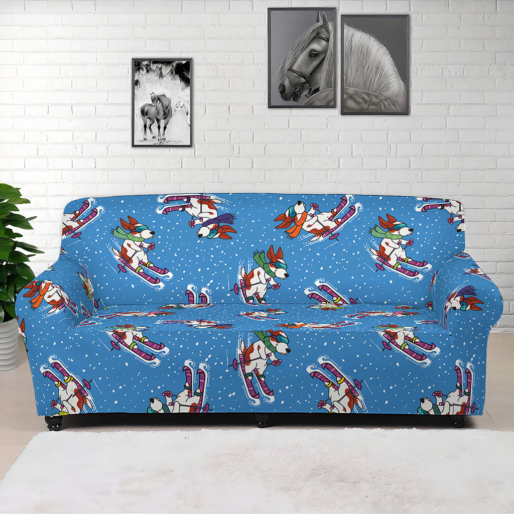 Skiing Dog Pattern Print Sofa Cover