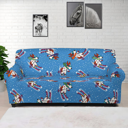 Skiing Dog Pattern Print Sofa Cover
