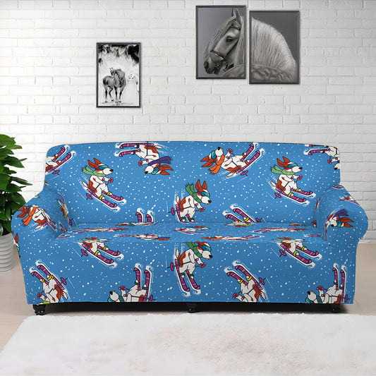 Skiing Dog Pattern Print Sofa Cover
