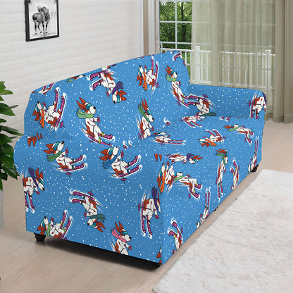 Skiing Dog Pattern Print Sofa Cover