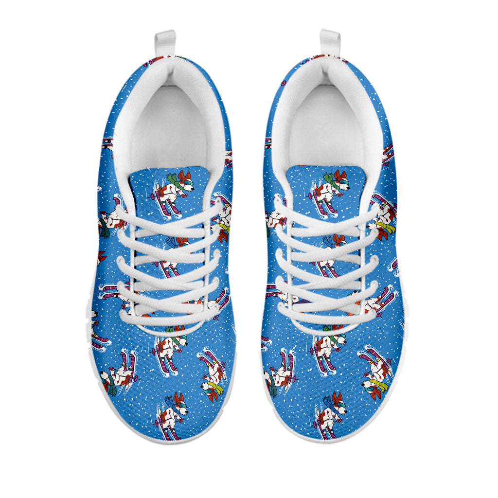 Skiing Dog Pattern Print White Sneakers