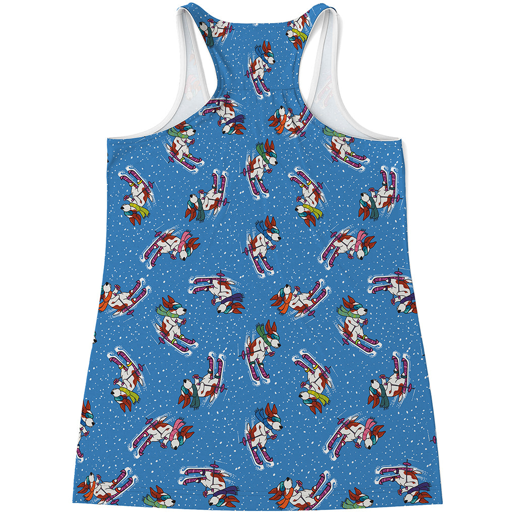 Skiing Dog Pattern Print Women's Racerback Tank Top