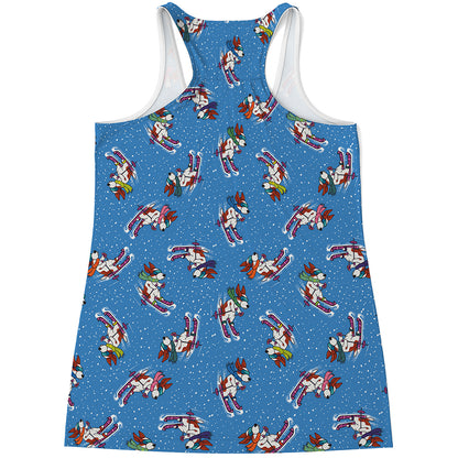 Skiing Dog Pattern Print Women's Racerback Tank Top
