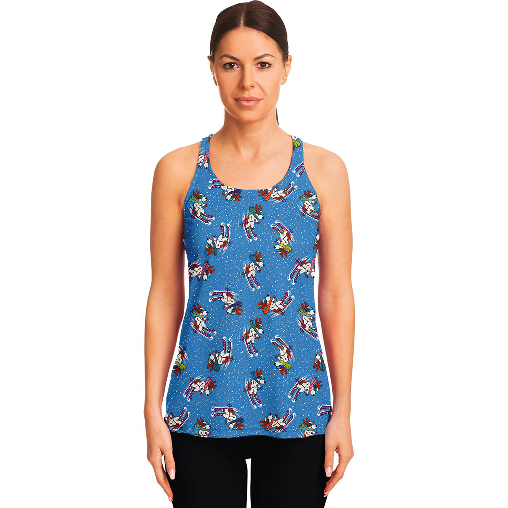 Skiing Dog Pattern Print Women's Racerback Tank Top
