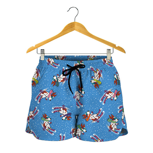 Skiing Dog Pattern Print Women's Shorts