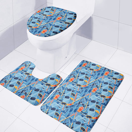 Skiing Equipment Pattern Print 3 Piece Bath Mat Set
