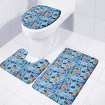 Skiing Equipment Pattern Print 3 Piece Bath Mat Set