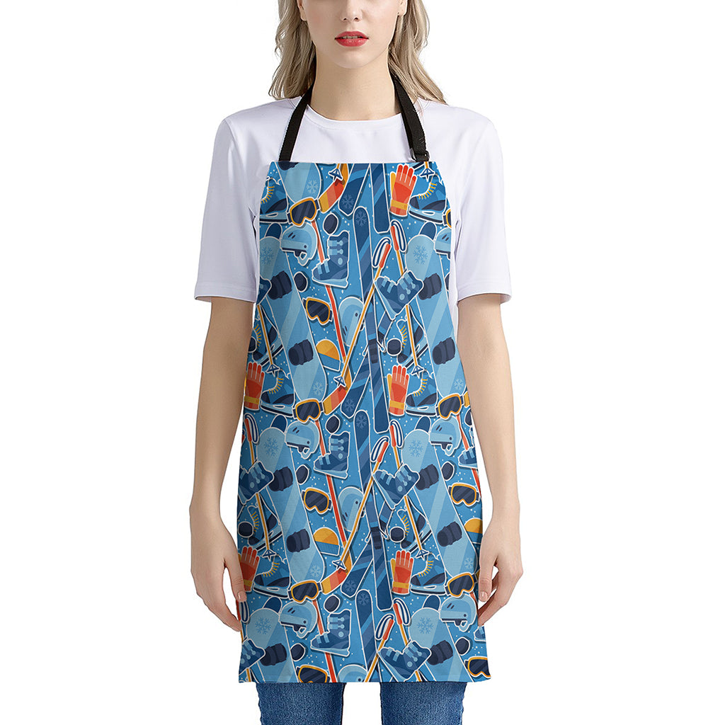 Skiing Equipment Pattern Print Apron