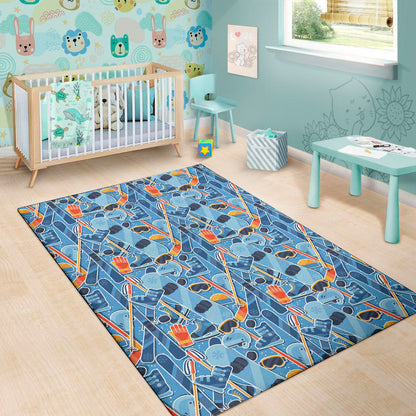 Skiing Equipment Pattern Print Area Rug