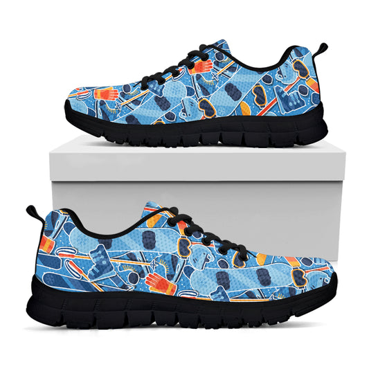 Skiing Equipment Pattern Print Black Sneakers