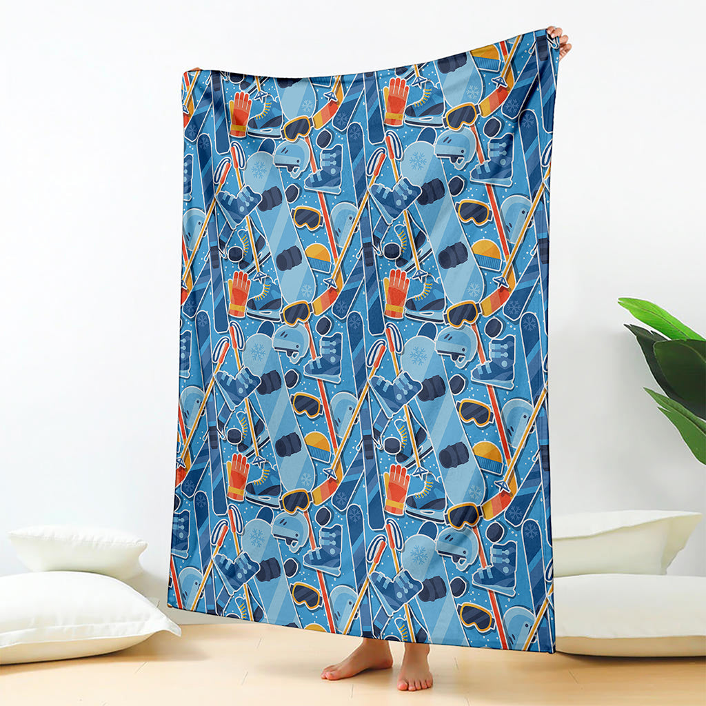 Skiing Equipment Pattern Print Blanket
