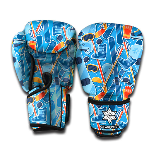 Skiing Equipment Pattern Print Boxing Gloves