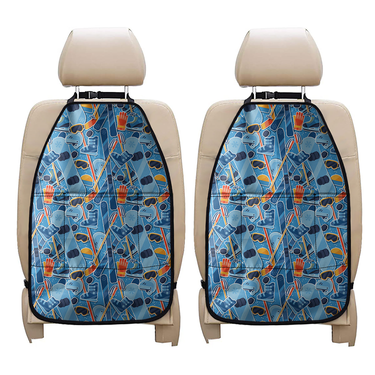 Skiing Equipment Pattern Print Car Seat Organizers