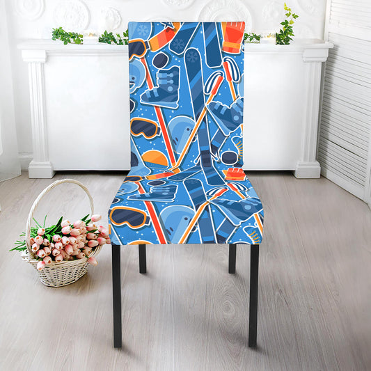 Skiing Equipment Pattern Print Dining Chair Slipcover