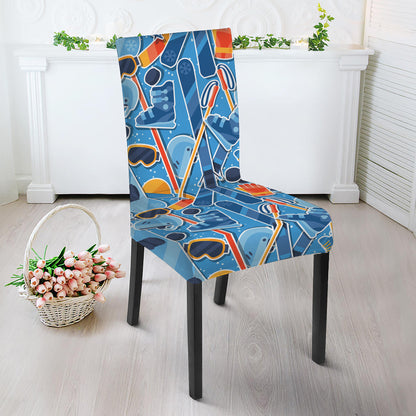 Skiing Equipment Pattern Print Dining Chair Slipcover