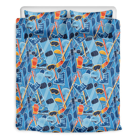 Skiing Equipment Pattern Print Duvet Cover Bedding Set