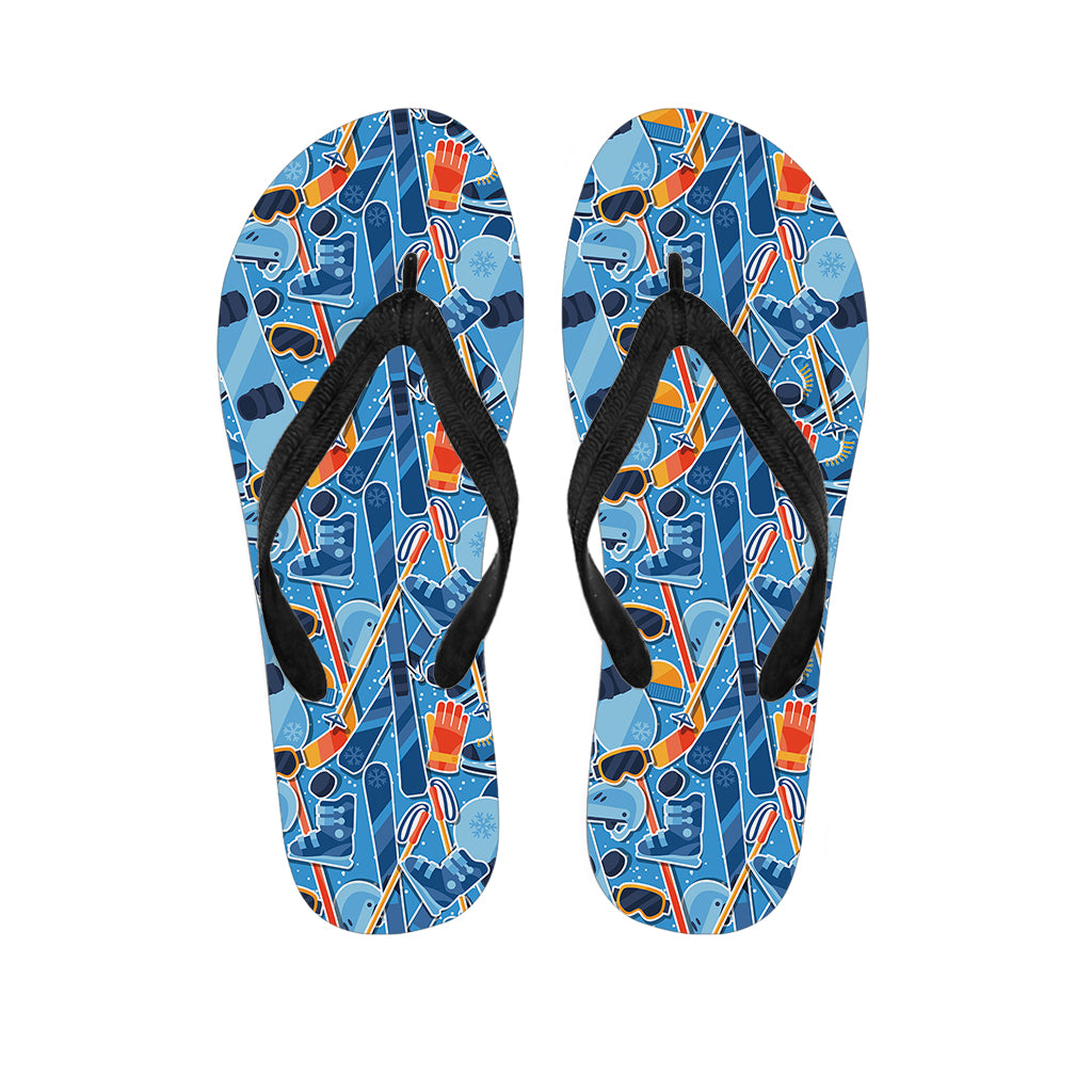 Skiing Equipment Pattern Print Flip Flops