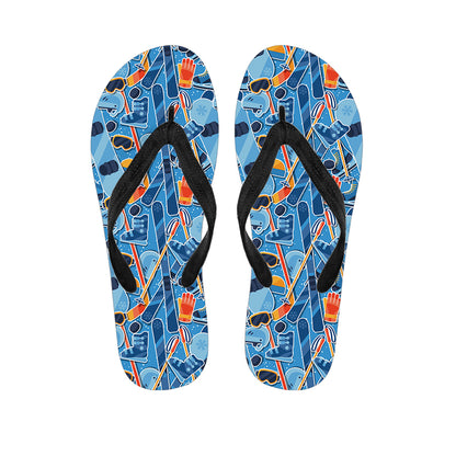 Skiing Equipment Pattern Print Flip Flops