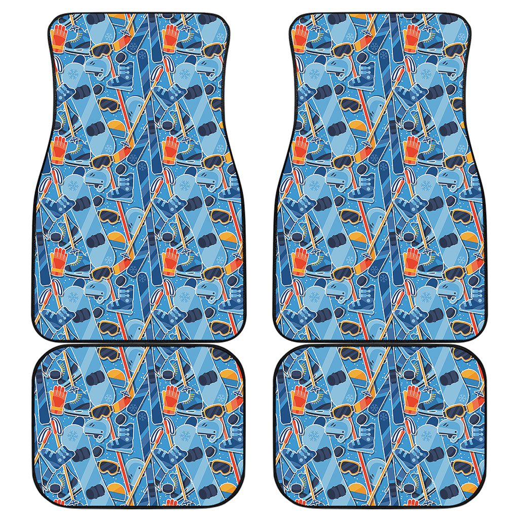 Skiing Equipment Pattern Print Front and Back Car Floor Mats