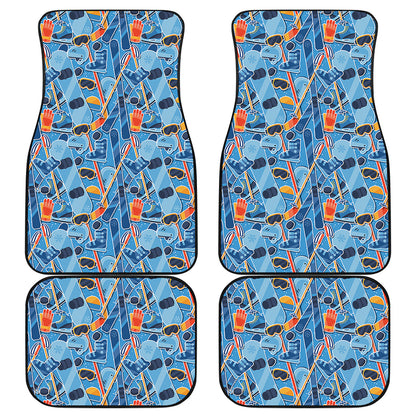 Skiing Equipment Pattern Print Front and Back Car Floor Mats