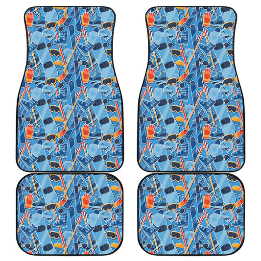 Skiing Equipment Pattern Print Front and Back Car Floor Mats