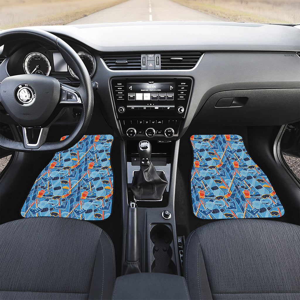Skiing Equipment Pattern Print Front and Back Car Floor Mats