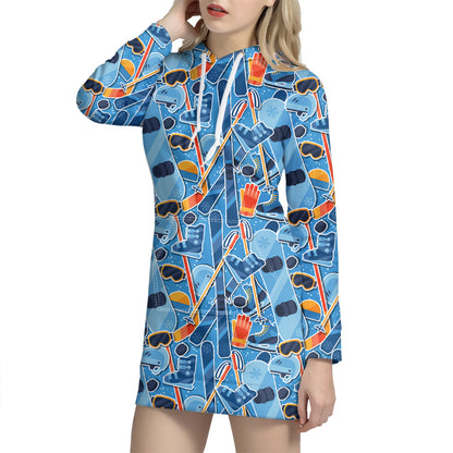 Skiing Equipment Pattern Print Hoodie Dress