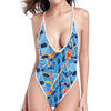 Skiing Equipment Pattern Print One Piece High Cut Swimsuit