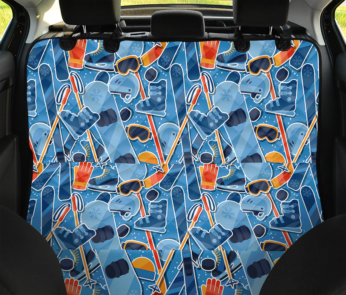 Skiing Equipment Pattern Print Pet Car Back Seat Cover