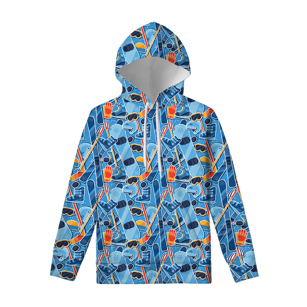 Skiing Equipment Pattern Print Pullover Hoodie