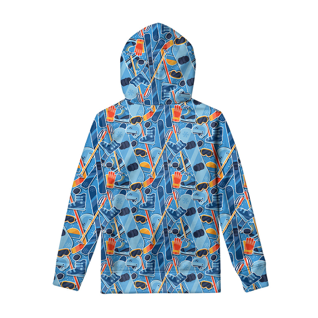 Skiing Equipment Pattern Print Pullover Hoodie