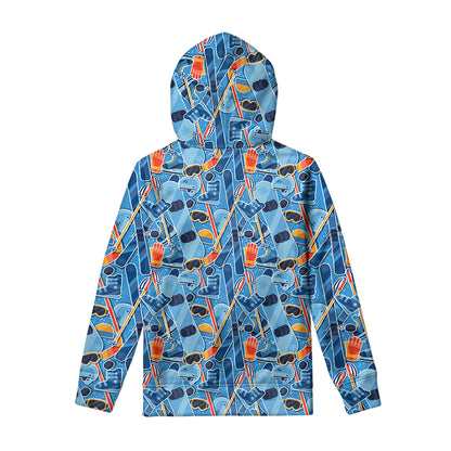 Skiing Equipment Pattern Print Pullover Hoodie