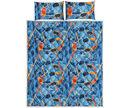 Skiing Equipment Pattern Print Quilt Bed Set