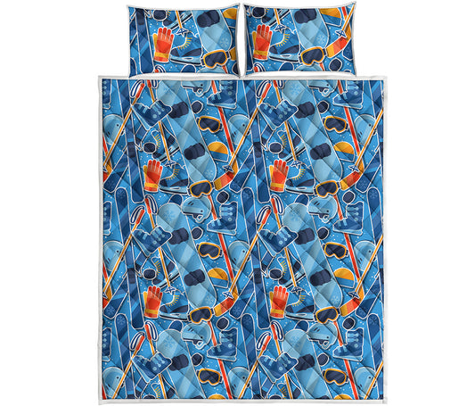 Skiing Equipment Pattern Print Quilt Bed Set