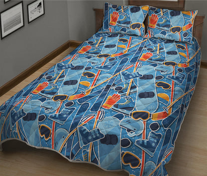 Skiing Equipment Pattern Print Quilt Bed Set