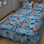 Skiing Equipment Pattern Print Quilt Bed Set